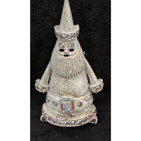 Vintage White Santa Christmas Pin with Rhinestones Holiday Brooch CP125 - Picture 2 of 3